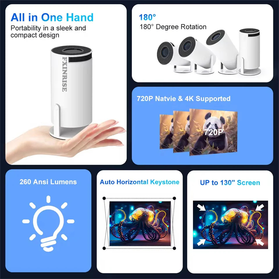 2026 New HY300 Projector 4K Android 11 Wifi6 290ANSI Allwinner H713 BT5.0 1080P 1280*720P Cinema Outdoor Portable Projetors ﻿
