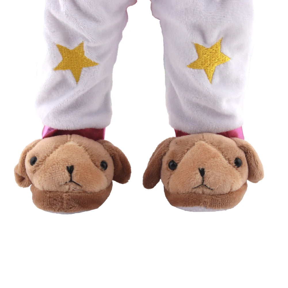 Doll Shoes 7cm Cute Frog, Tiger, Pig Plush Animal Slippers For American 18 Inch Girl,43 cm Baby New Born&OG Doll Girl's Toy Gift