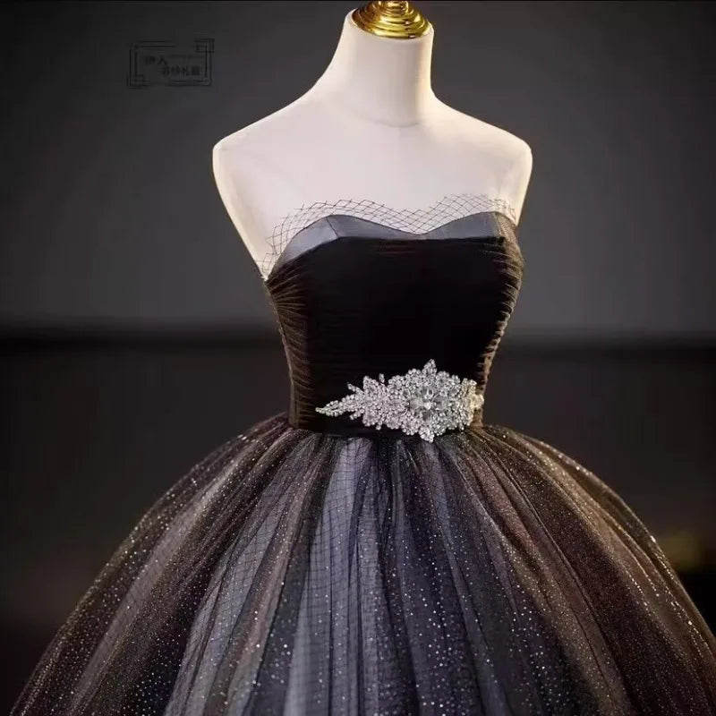 2026 New Women's Banquet Style Slimming Strapless Evening Gown Fashionable Host Fairy Spirit Art Exam Socialite Party Dress