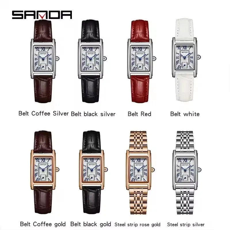 SANDA 1116 New Fashion 2025 Elegant Design Rectangle Dial Water Resistant Quartz Movement Business Women Analog Wrist Watch часы