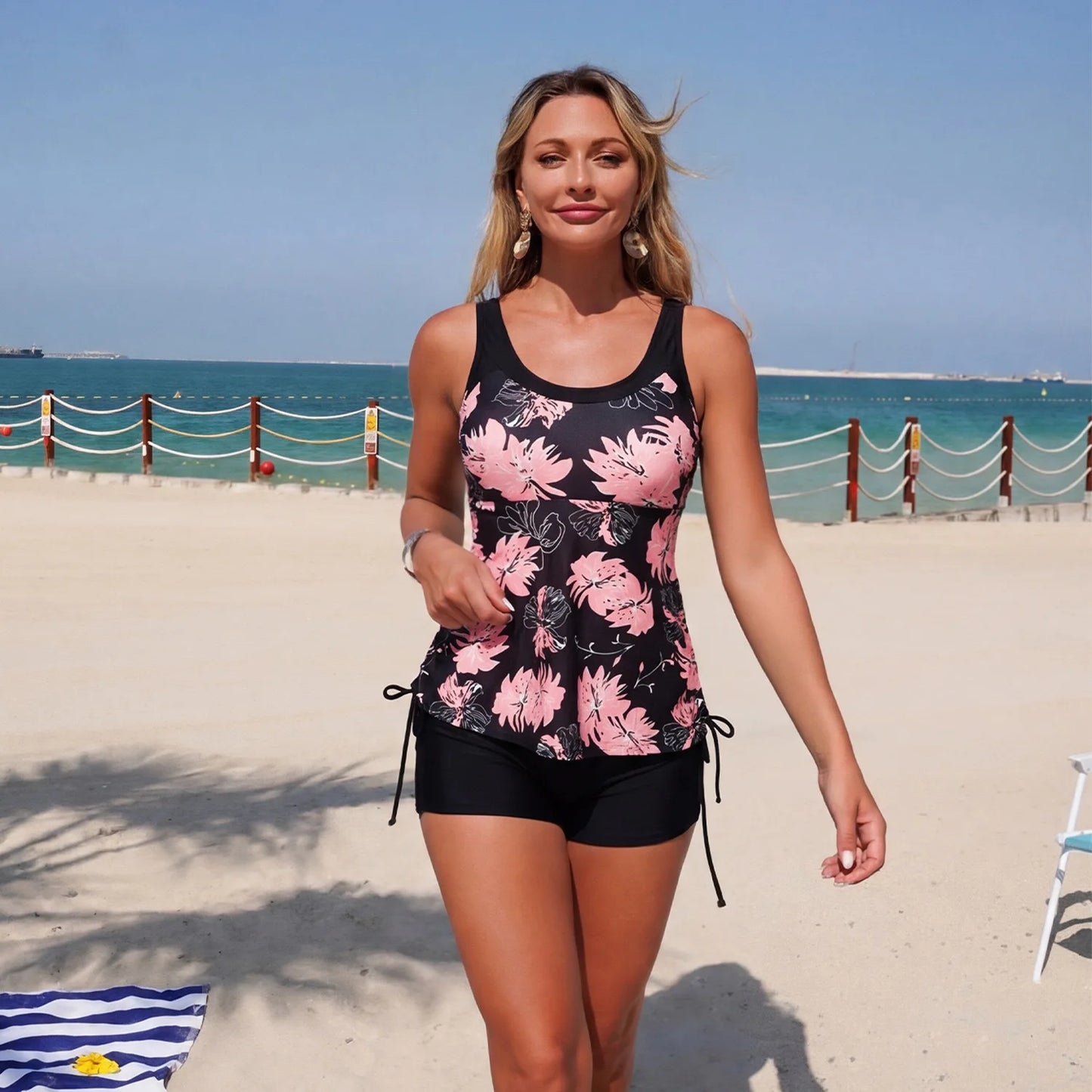 Women's Clothing  Swimwears Tankini Set Digital Print Tankini Top High Waist Boyshort Two Piece Swimwear Bathing Suit