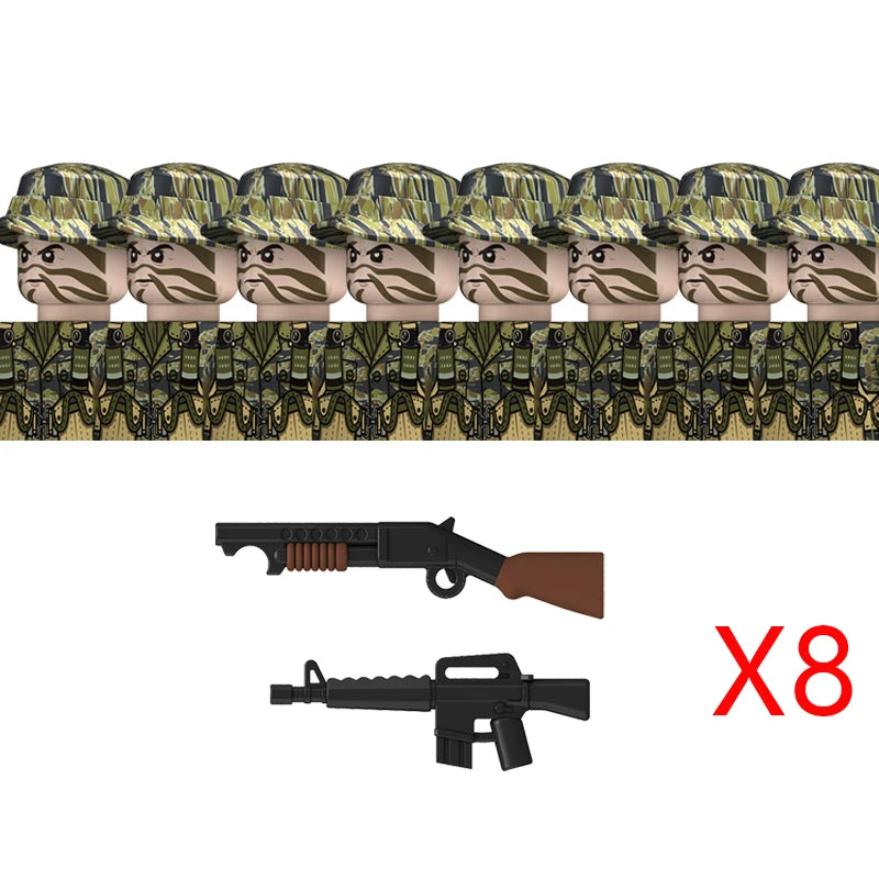 MOC WW2 The Vietnam War Military Soldeirs Building Blocks Vietnamese American Army Infantry Helmets Weapons  Bricks Toys Boys