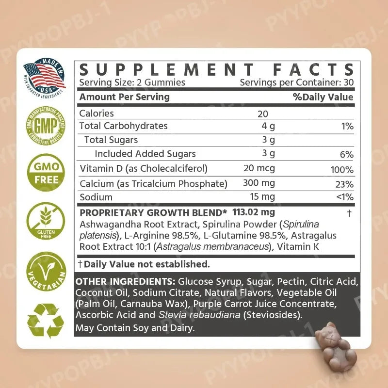 Children's Nutritional Gummies Daily Multivitamin with Calcium Vitamins D & K 60 Gummies Nutrition Supplement Watermelon Flavor