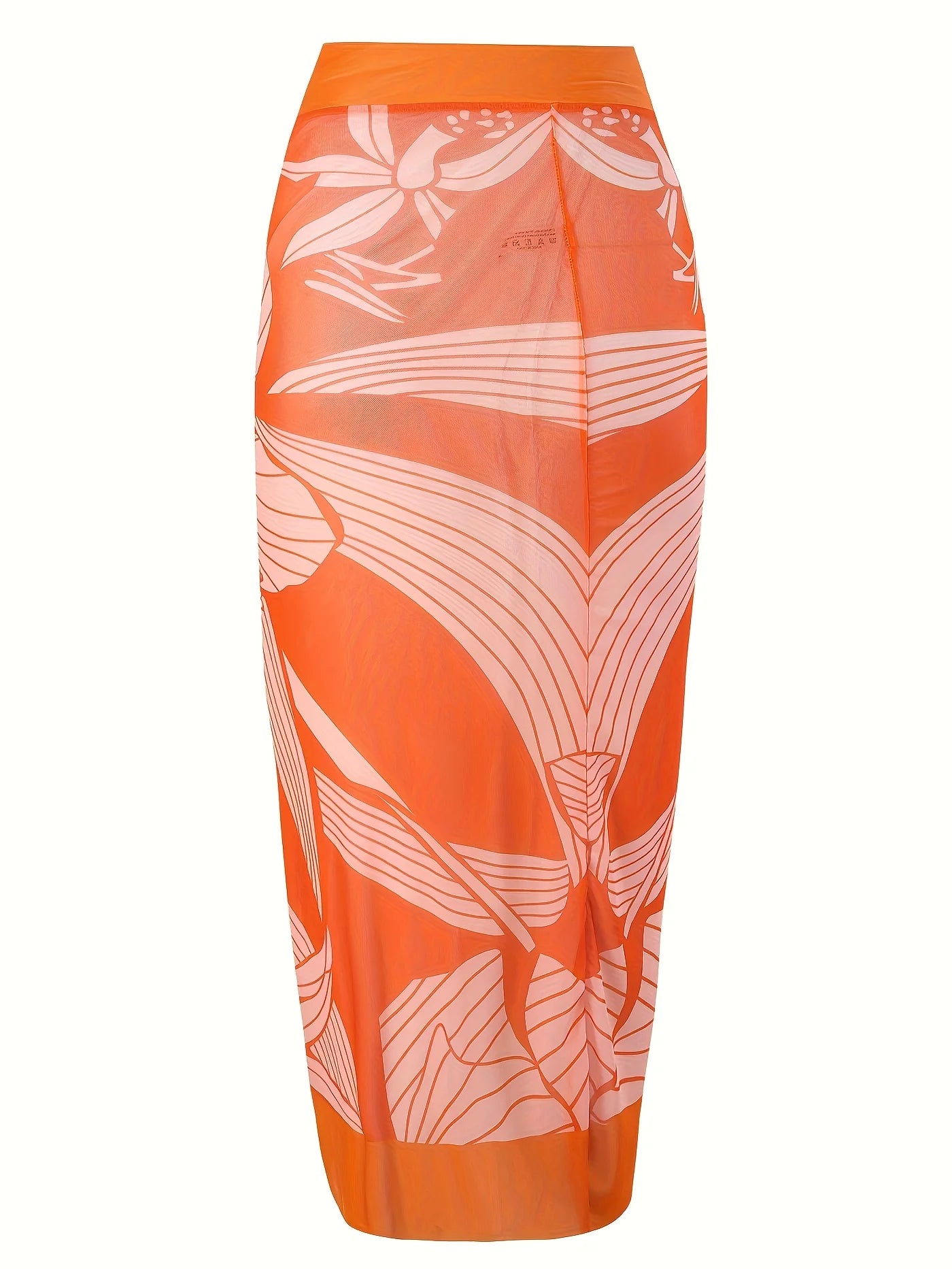 New Orange Tropical Floral One Piece Swimsuit Set, Tie Shoulder Straps Matching Wrap Split Sarong Cover Up Skirt