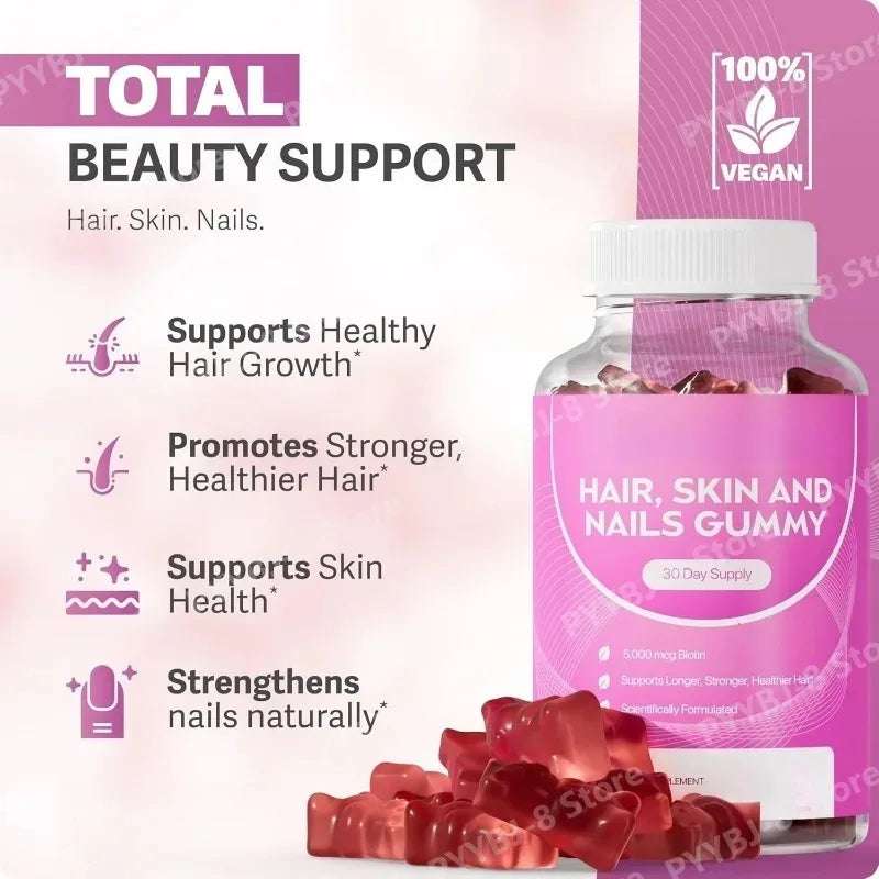 60 Count Hair Vitamin Gummies Support Healthy Growth of Hair and Nails for Women & Men Contain 5000mcg Biotin and MultiVitamin