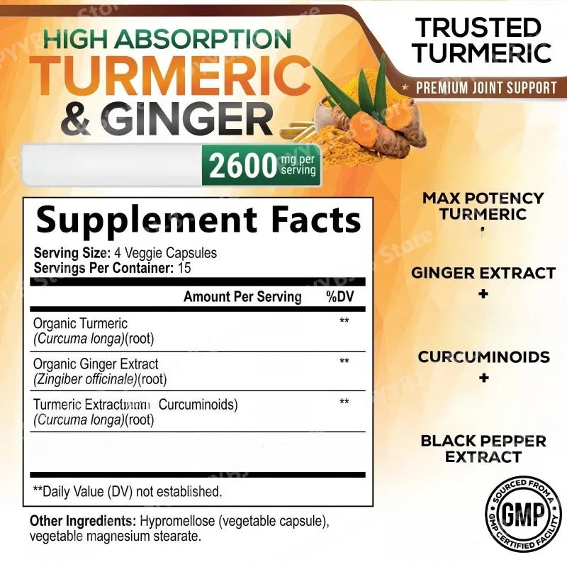 Turmeric Capsule Nutritional Supplement with Curcuminoids and Black Pepper Extract Support Joint,heart & Brain Health 60 Count