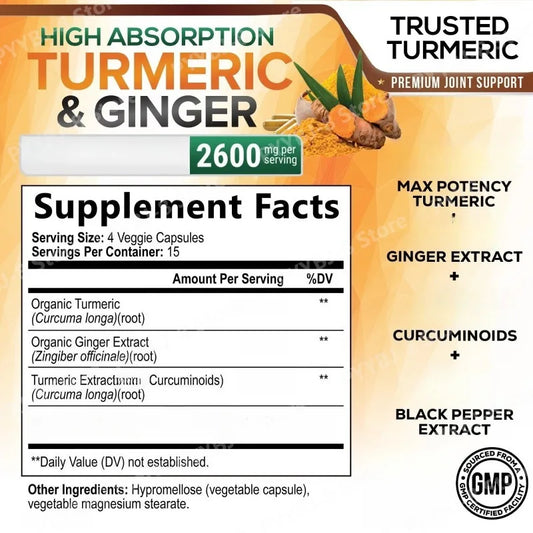 Turmeric Capsule Nutritional Supplement with Curcuminoids and Black Pepper Extract Support Joint,heart & Brain Health 60 Count