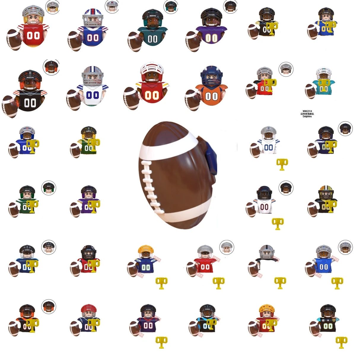 Model American Football Stars Building Blocks Sport Rugby Player Helmet Trophy Mini Action Figures Toys For Birthday Gifts Kids