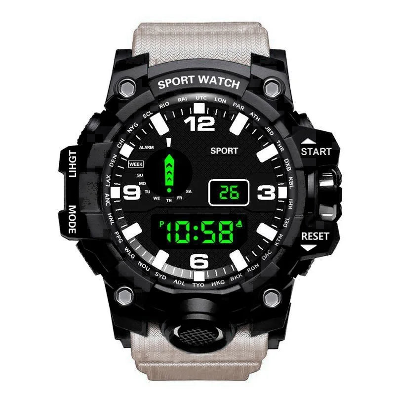 Fashion Men's Watch Sports Electronic Wristwatch Large Dial Multifunctional Waterproof Luminous Alarm Kids Male's Military Watch