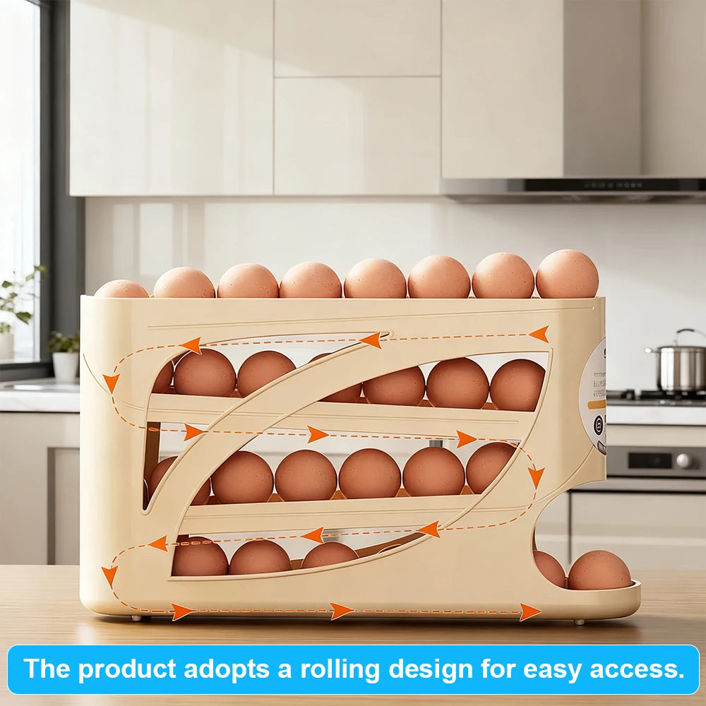 Automatic Scrolling Egg Rack Kitchen Egg Holder Storage Box Egg Basket Container Organizer Rolldown Refrigerator Egg Dispenser
