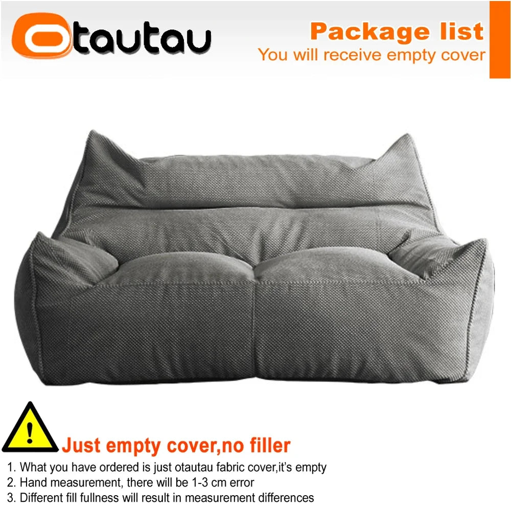 OTAUTAU Soft Waffle 1-2 Seat Bean Bag Couch Cover Set Without Filler Beanbag Armchair Lazy Sofa Bed Lounger Ottoman Stool SF182