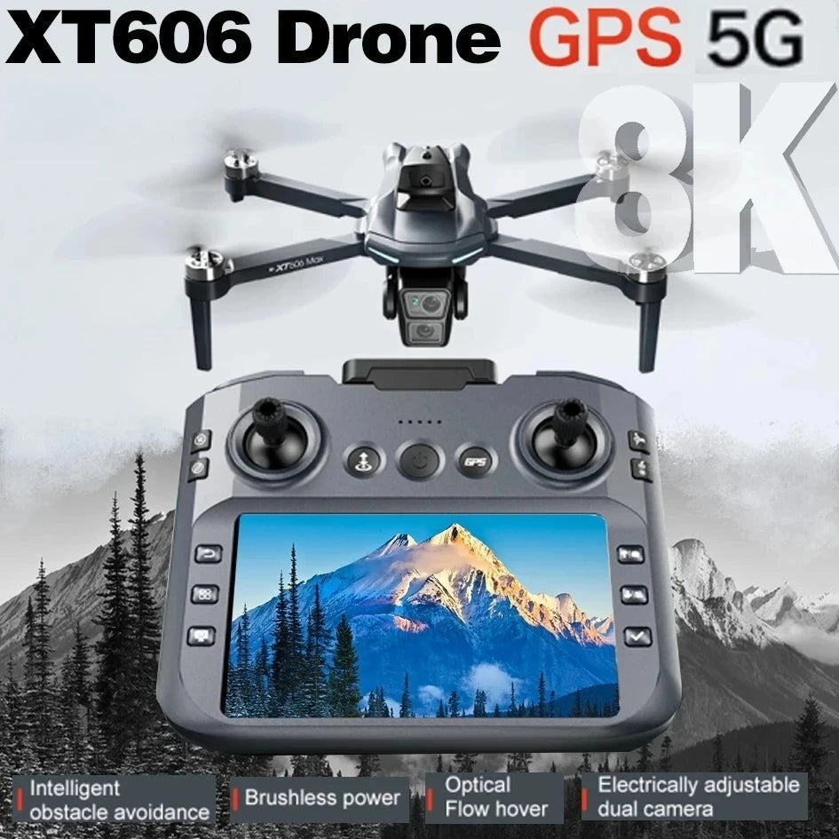 Original XT606 Drone Professional 8K HD Camera 5G GPS WIFI FPV Drones 4.5 Inch Screen Avoidance Brushless Motor RC Dron Toys