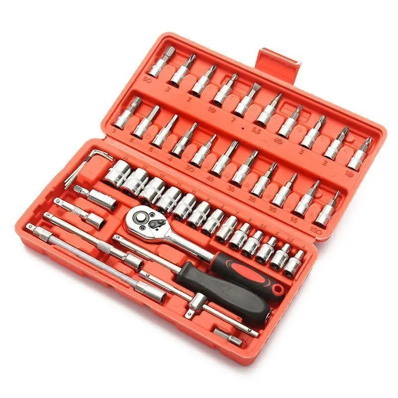 Hot 46Pcs 1/4" Drive Socket Wrench Set, Ratchet Screwdriver & Bit Kit, Carbon Steel, Auto Repair Hand Tool Set with Storage Case