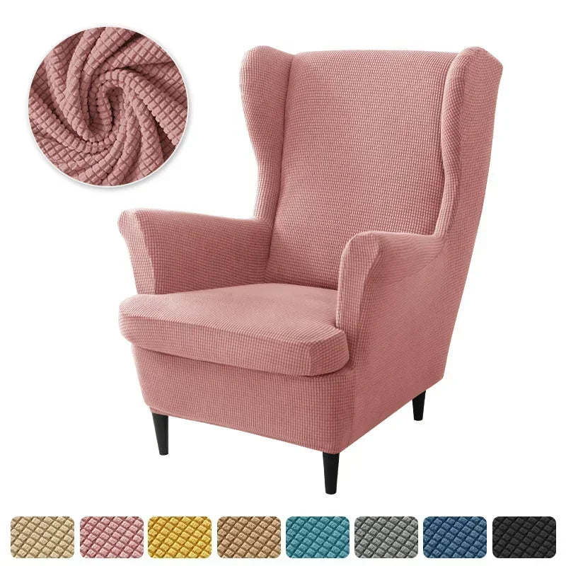 2pcs/set Velvet Wingback Chair Covers Removable Wing Armchair Cover with Seat Cushion Cover Elastic Sofa Slipcovers Living Room