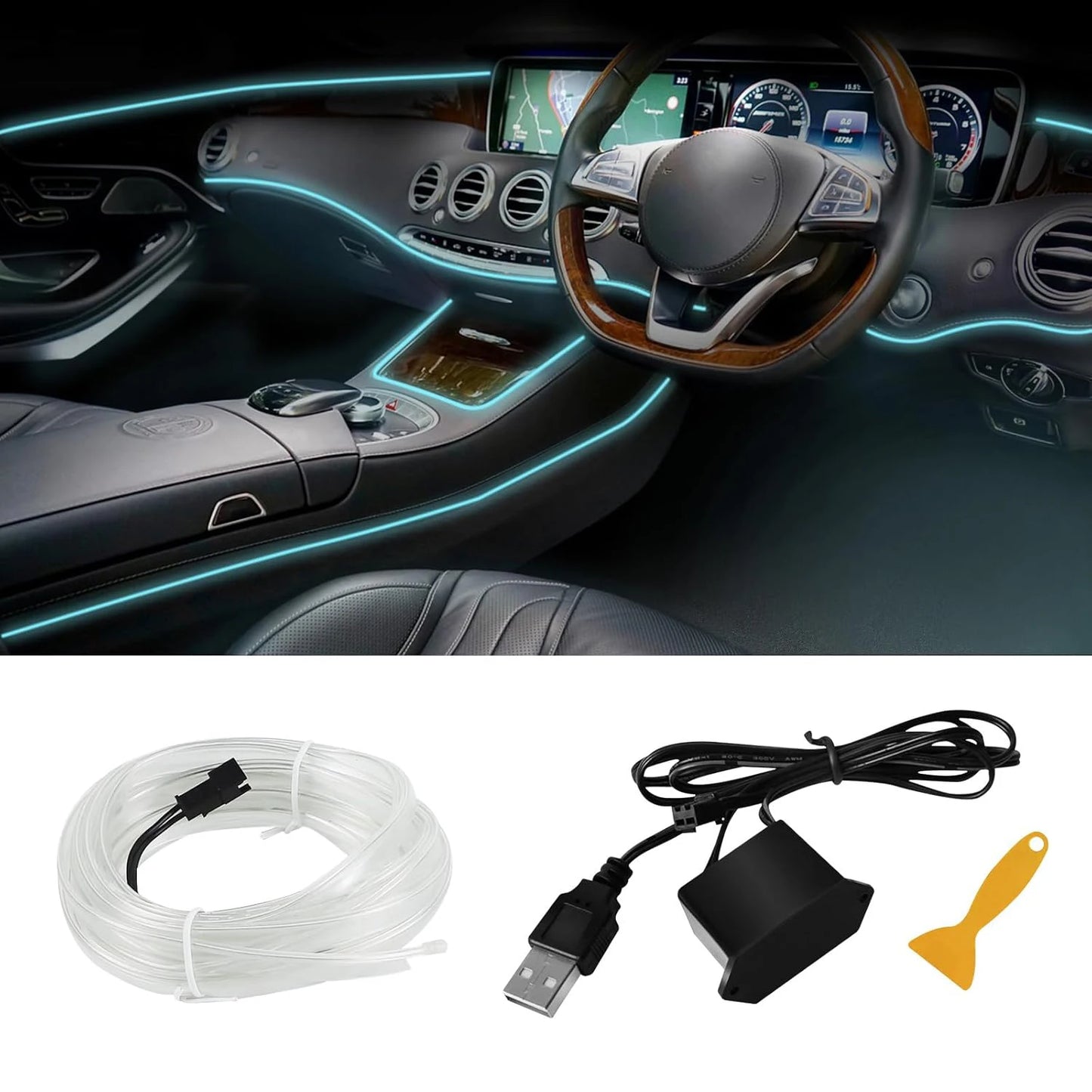 5m Neon LED Car Interior Lighting Strips 5V DIY Flexible EL Cold Light Line Tube Car Interior Decoration Lamp USB Strip