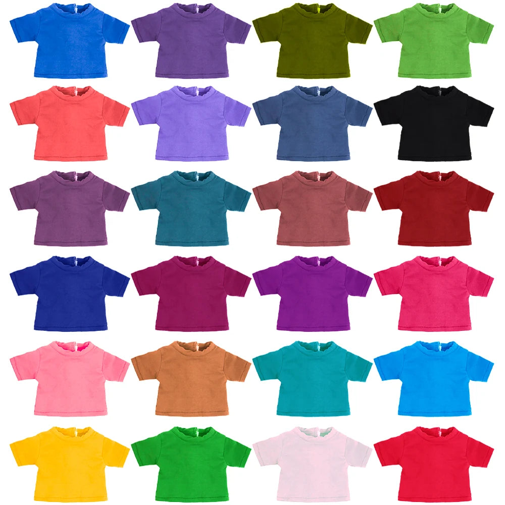 Doll Clothes Summer T-shirt Pure Cotton Short Sleeve Handmade Solid Color Clothes For 16-18Inch ,43cm Baby Doll  DIY Toys Gifts