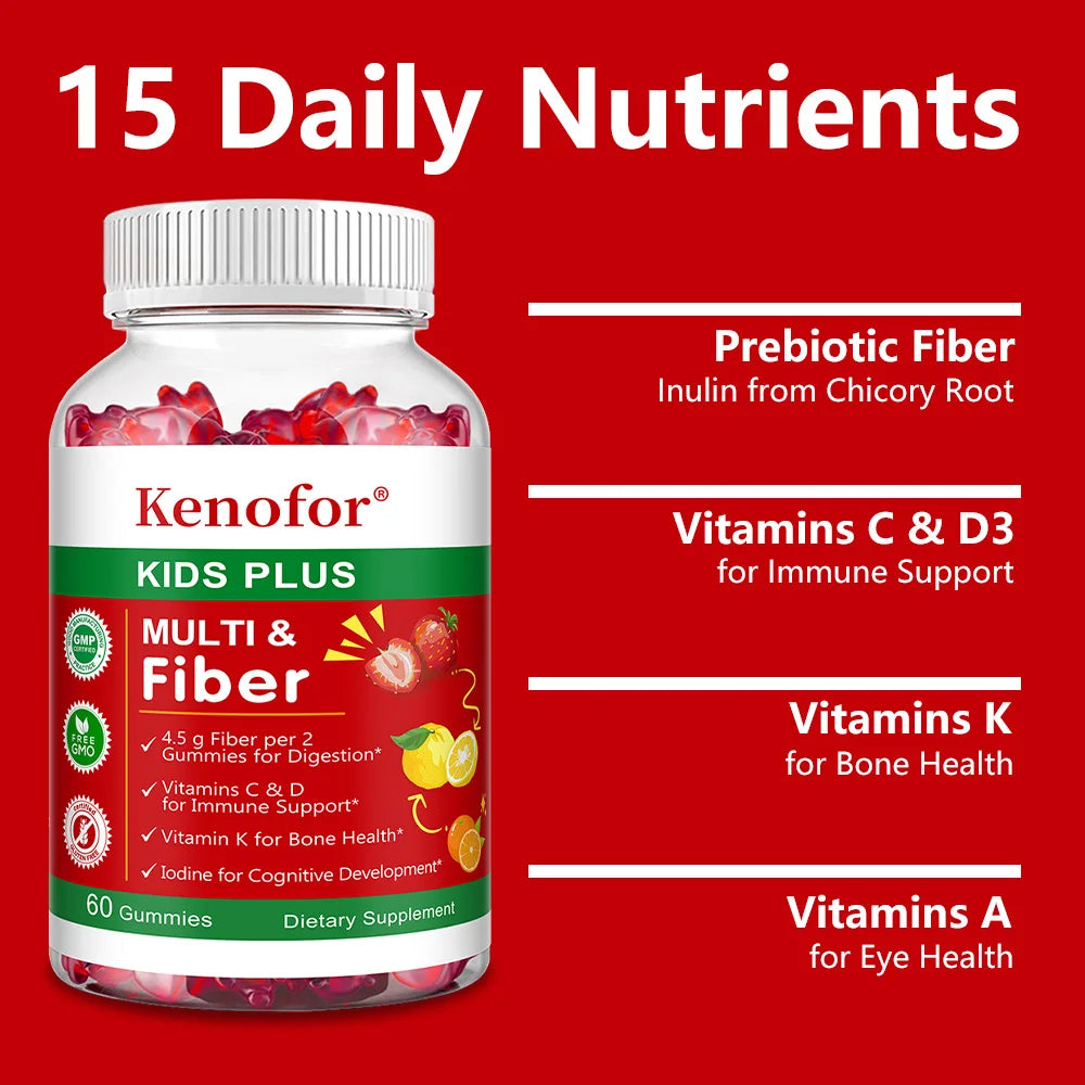 Kids Multivitamin Gummies with Vitamins A/C/D3 & Zinc - Immunity, Brain & Growth Support, Promote Nutrient Absorption