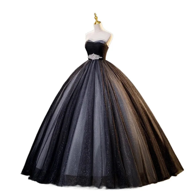 2026 New Women's Banquet Style Slimming Strapless Evening Gown Fashionable Host Fairy Spirit Art Exam Socialite Party Dress