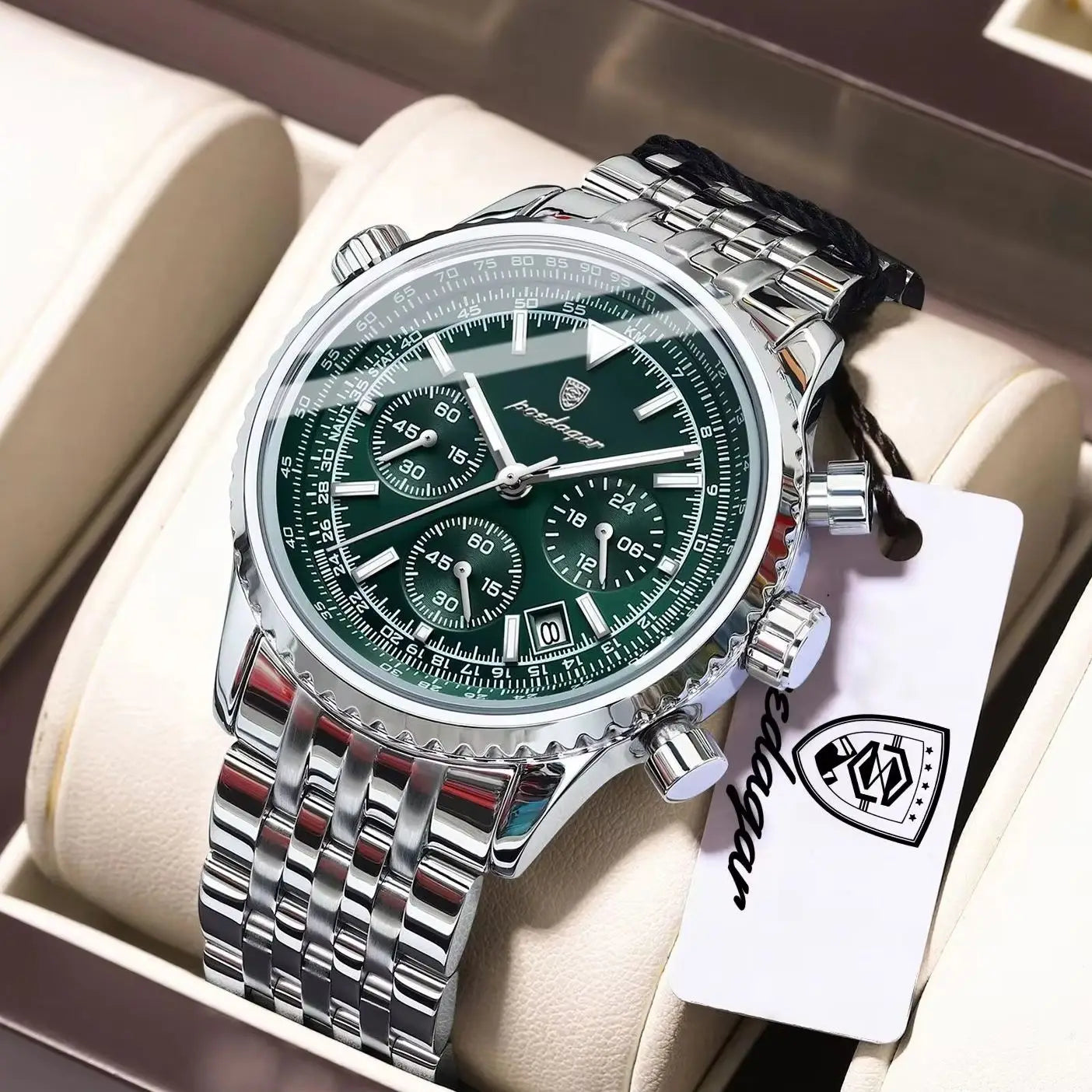 POEDAGAR Luxury Business Men's Watch Stainless Steel Chronograph Date Sport Quartz Man Clock Waterproof Luminous Military Watches For Men