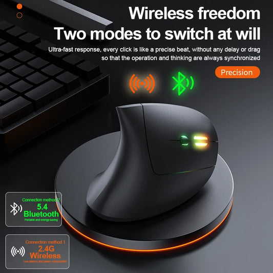2.4GHz Bluetooth Wireless Mouse Rechargeable Vertical Mouse Ergonomic 1600DPI Adjustable 6Buttons For Laptop PC Computer Desktop