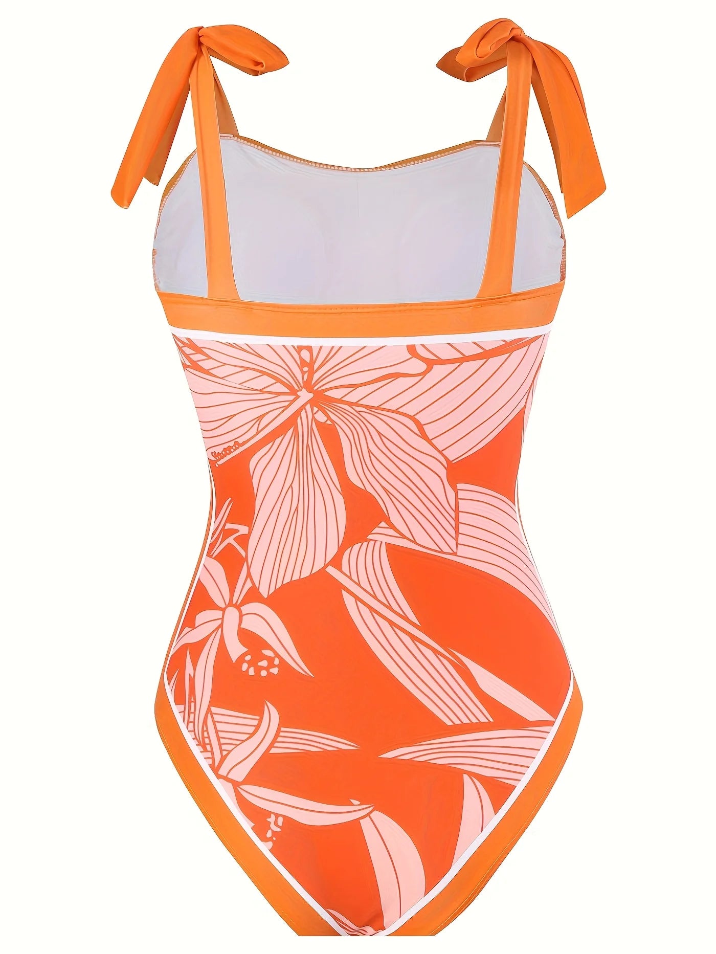 New Orange Tropical Floral One Piece Swimsuit Set, Tie Shoulder Straps Matching Wrap Split Sarong Cover Up Skirt