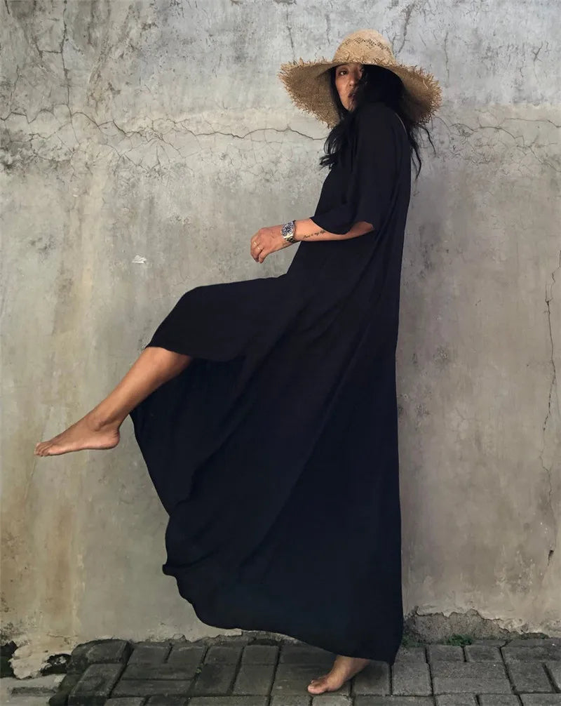 Plus Size Womens Caftan Kaftans Casual V Neck Caftans Long Soft Beach Maxi Dress for Summer