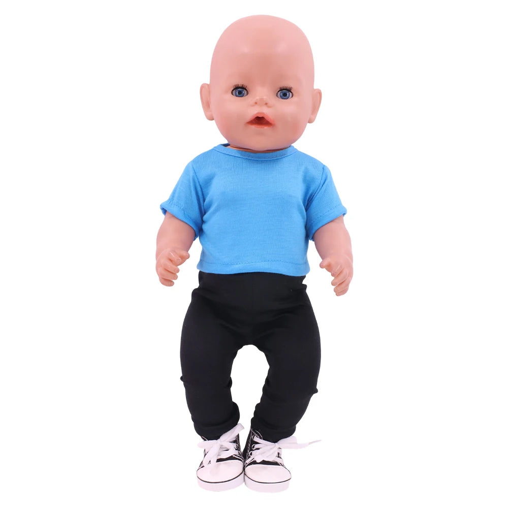 Doll Clothes Summer T-shirt Pure Cotton Short Sleeve Handmade Solid Color Clothes For 16-18Inch ,43cm Baby Doll  DIY Toys Gifts