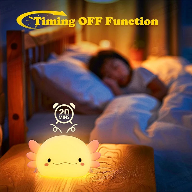 Cute Axolotl Silicone Night Light Touch Control USB Rechargeable Nursery Sleeping Table Lamp For Baby And Children