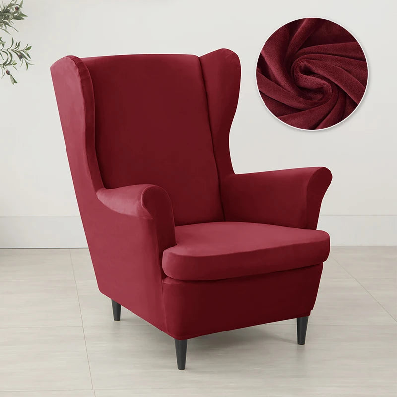 2pcs/set Velvet Wingback Chair Covers Removable Wing Armchair Cover with Seat Cushion Cover Elastic Sofa Slipcovers Living Room