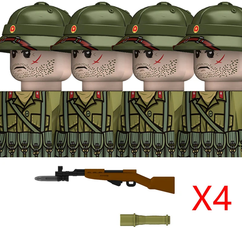 MOC WW2 The Vietnam War Military Soldeirs Building Blocks Vietnamese American Army Infantry Helmets Weapons  Bricks Toys Boys