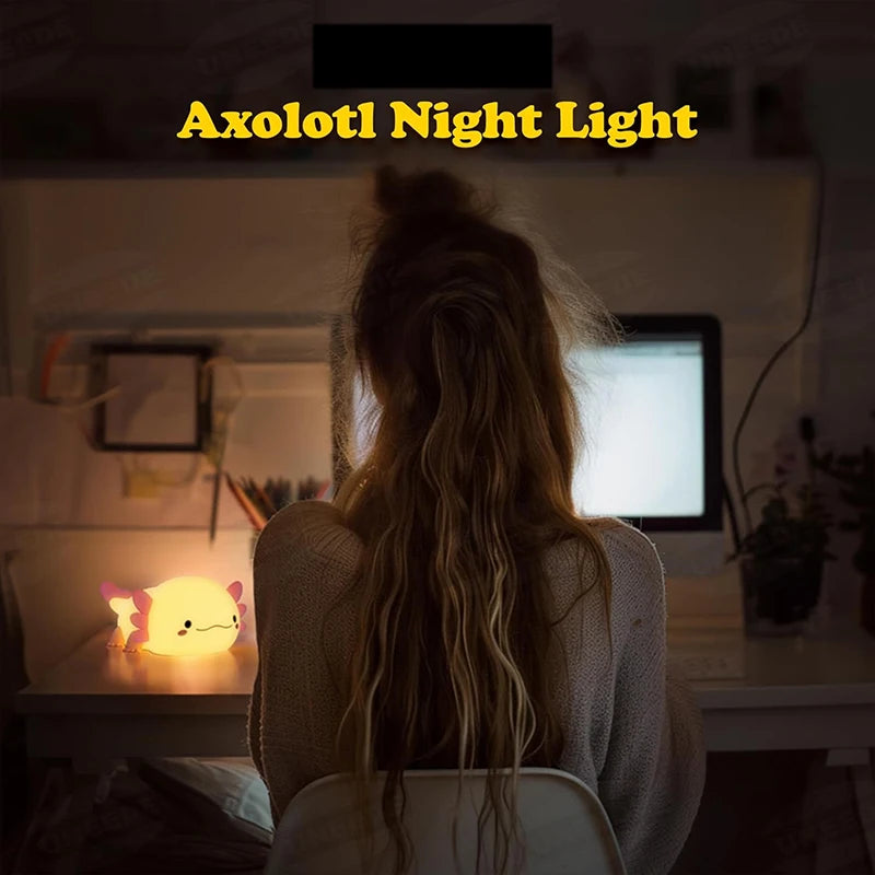 Cute Axolotl Silicone Night Light Touch Control USB Rechargeable Nursery Sleeping Table Lamp For Baby And Children