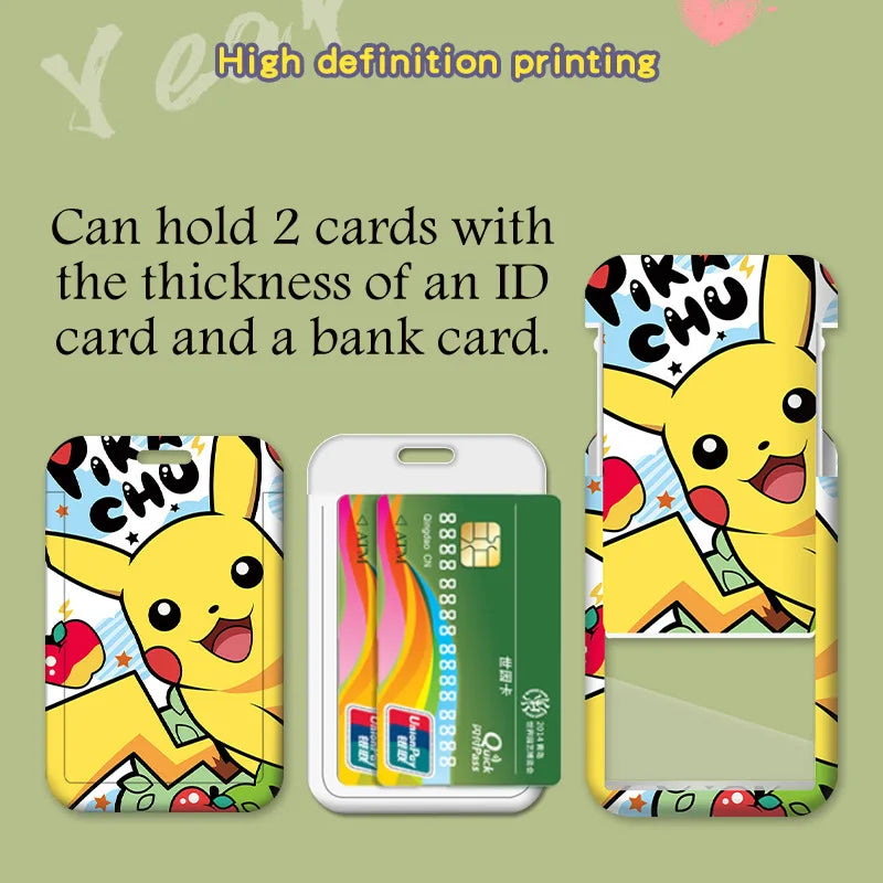 Cartoon Anime Student Pikachu Neck Lanyard Card Sleeve ID Bus Subway Access Work Permit Kids Chain Key Holder Cover