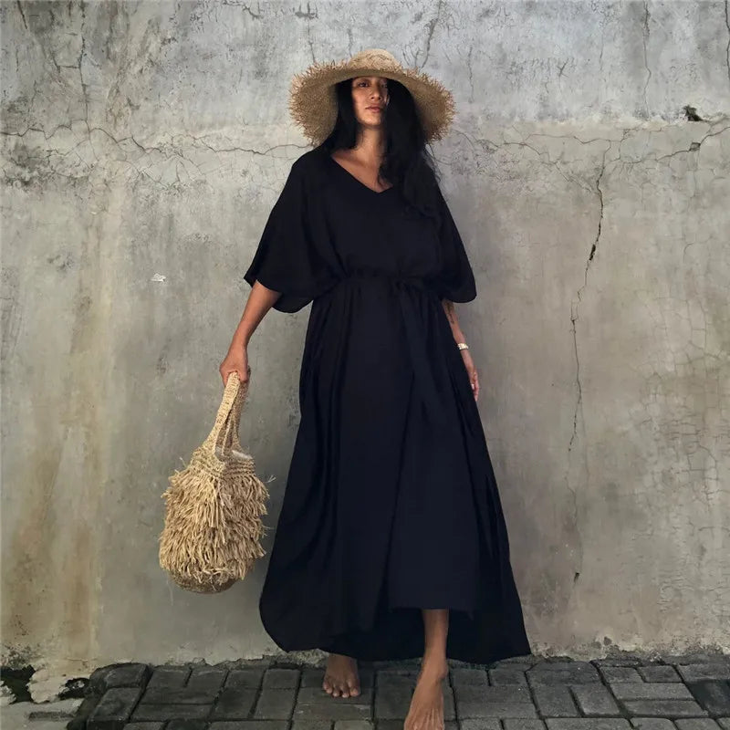 Plus Size Womens Caftan Kaftans Casual V Neck Caftans Long Soft Beach Maxi Dress for Summer