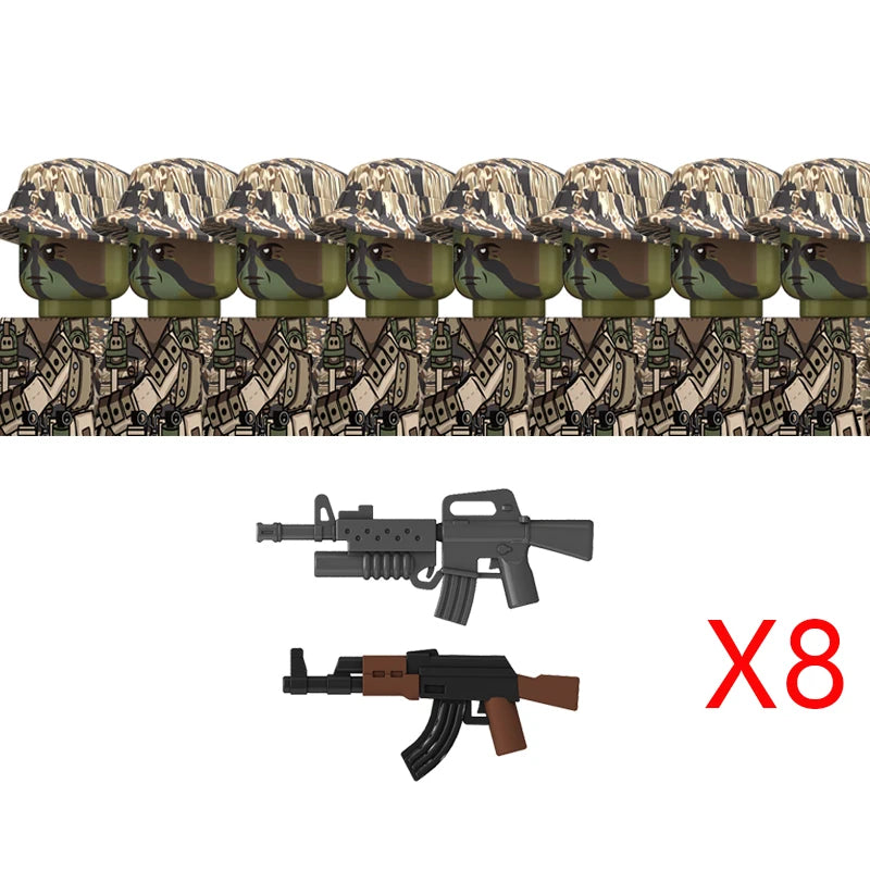 MOC WW2 The Vietnam War Military Soldeirs Building Blocks Vietnamese American Army Infantry Helmets Weapons  Bricks Toys Boys