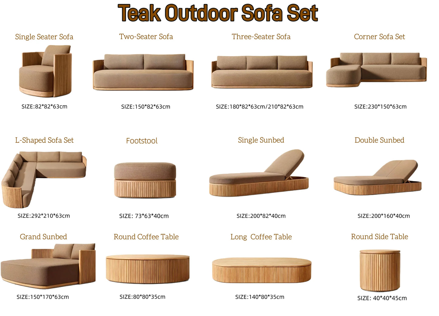 Outdoor garden furniture Custom garden patio teak sectional sofa set Waterproof fabric sofa  table and chair covers wood frame