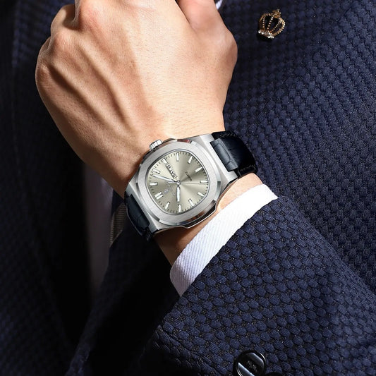 POEDAGAR Top Fashion Men's Quartz Watches Luxury Luminous Waterproof Man Clock Week Date Leather Business Men Watch Reloj Hombre