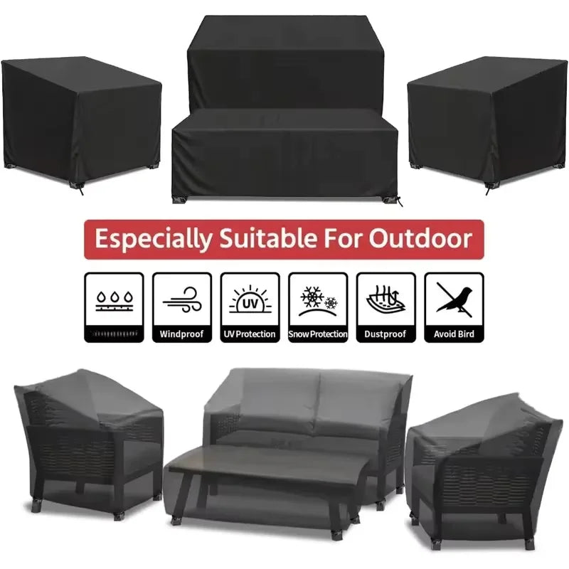 4pcs Outdoor Furniture Cover Set Includes an Outdoor Sofa Cover,Two Chair Covers,And a Coffee Table Cover.