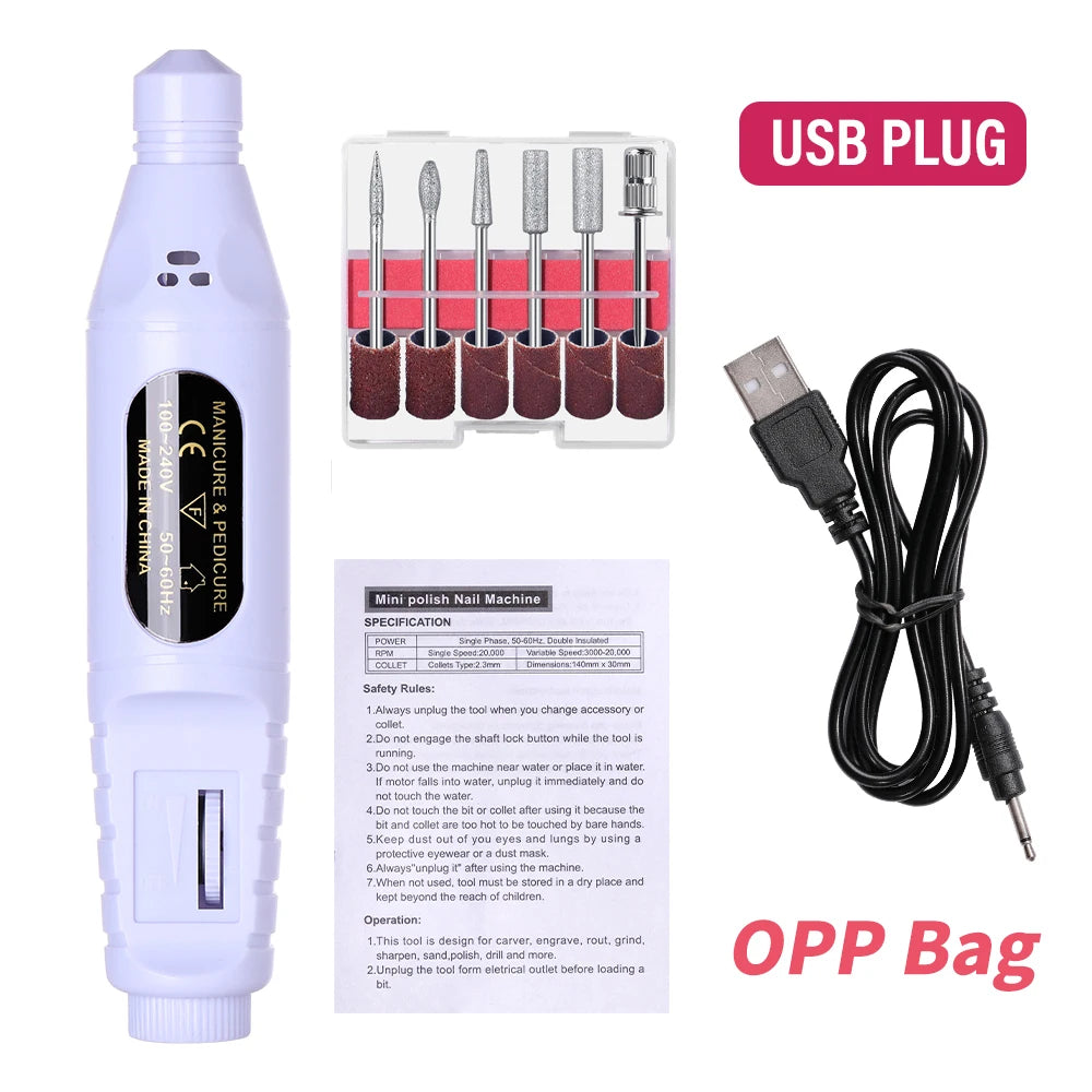 LULAA Electric Nail Drill Machine Set Pedicure Grinding Equipment Mill For Manicure  Professional Strong Nail Polishing Tool
