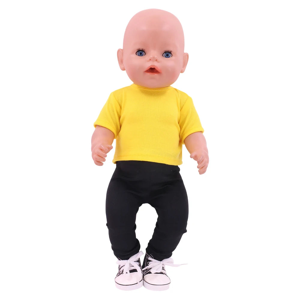 Doll Clothes Summer T-shirt Pure Cotton Short Sleeve Handmade Solid Color Clothes For 16-18Inch ,43cm Baby Doll  DIY Toys Gifts