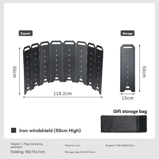 CAMPINGMOON YD-40 YD-50 Large Outdoor Windproof Fire Pit 8-Piece Iron Windbreak Screen Panels Camping Wood Stove Accessories