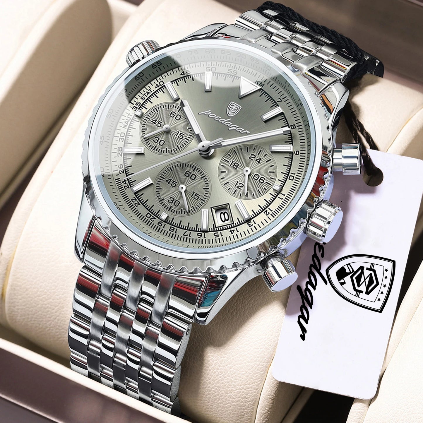 POEDAGAR Luxury Business Men's Watch Stainless Steel Chronograph Date Sport Quartz Man Clock Waterproof Luminous Military Watches For Men