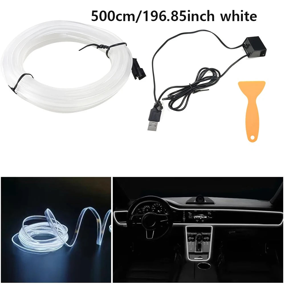 5m Neon LED Car Interior Lighting Strips 5V DIY Flexible EL Cold Light Line Tube Car Interior Decoration Lamp USB Strip