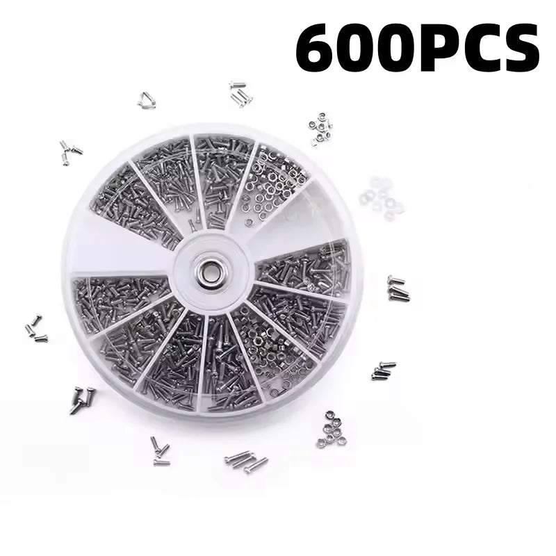 600/1000Pcs Small Screws & Nuts Kit - Nickel-Plated Iron Electronics Screws for Glasses Repair & DIY Projects Assorted Set