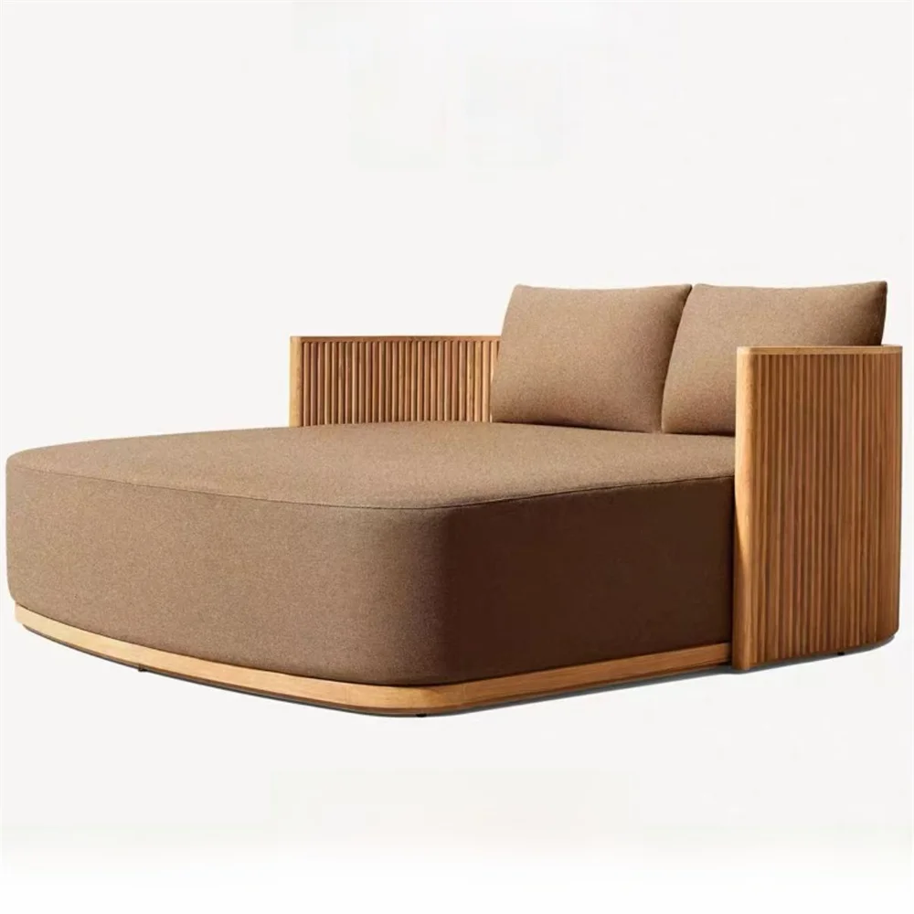 Outdoor garden furniture Custom garden patio teak sectional sofa set Waterproof fabric sofa  table and chair covers wood frame
