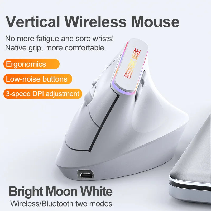 2.4GHz Bluetooth Wireless Mouse Rechargeable Vertical Mouse Ergonomic 1600DPI Adjustable 6Buttons For Laptop PC Computer Desktop