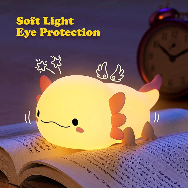 Cute Axolotl Silicone Night Light Touch Control USB Rechargeable Nursery Sleeping Table Lamp For Baby And Children