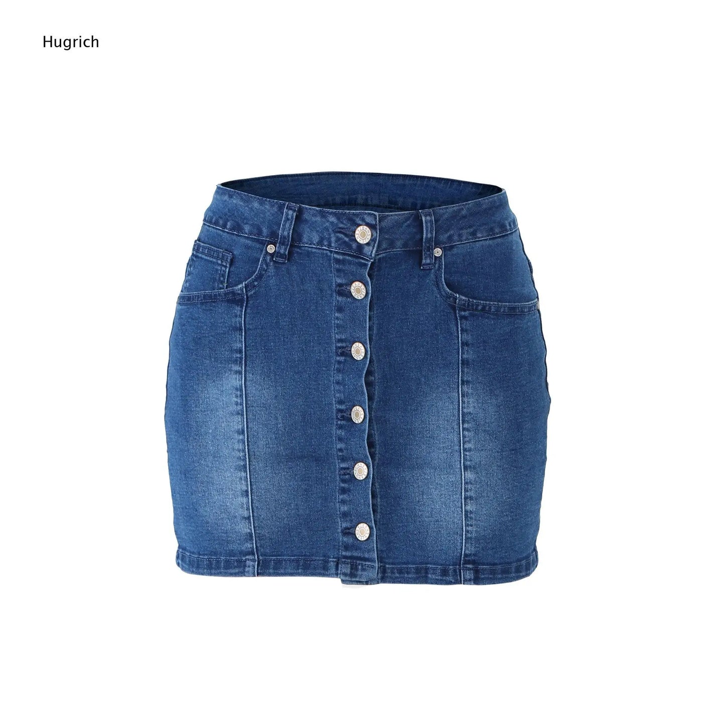 Single Breasted Vertical Button High Waist Denim Short Skirt Slim Fit Classic Side Pocket Mini Jean Skirt For Women