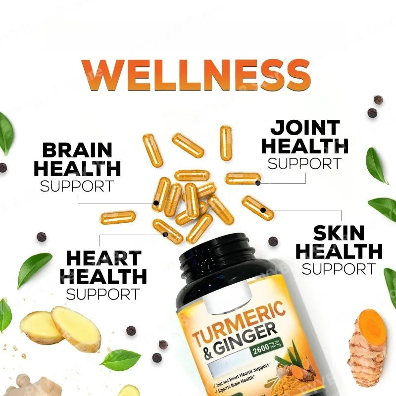 Turmeric Capsule Nutritional Supplement with Curcuminoids and Black Pepper Extract Support Joint,heart & Brain Health 60 Count