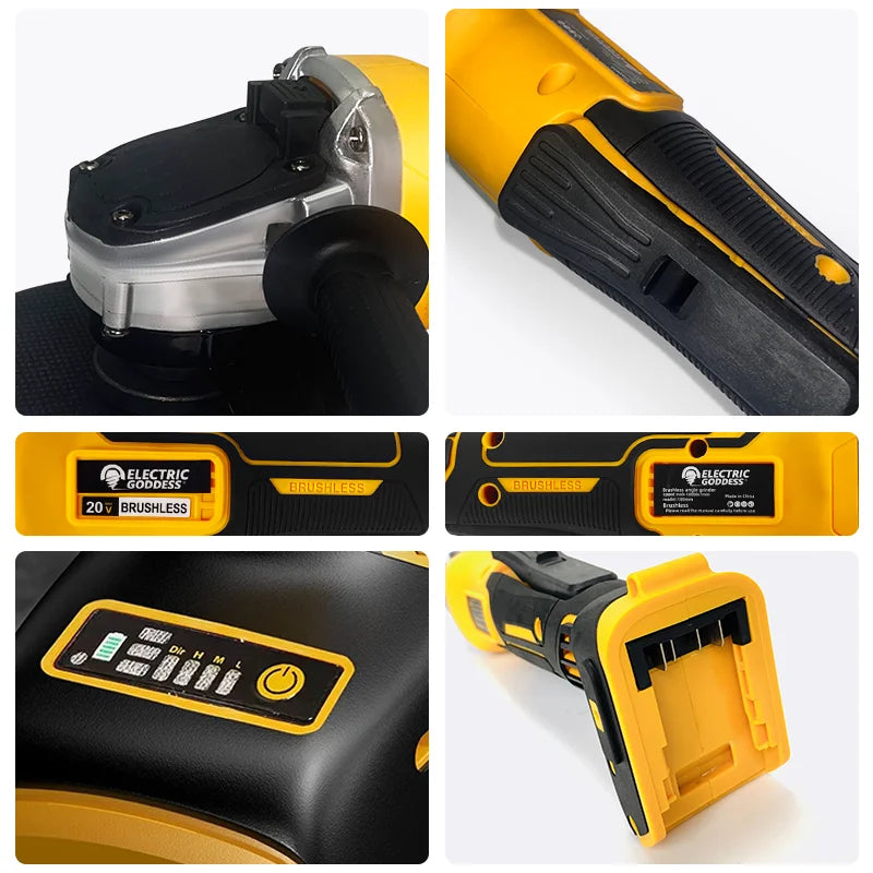 100/125mm Brushless Angle Grinder Metal Polishing 4 Gears Cordless Grinding Machine Power Tool For Dewalt 20v Battery Pins