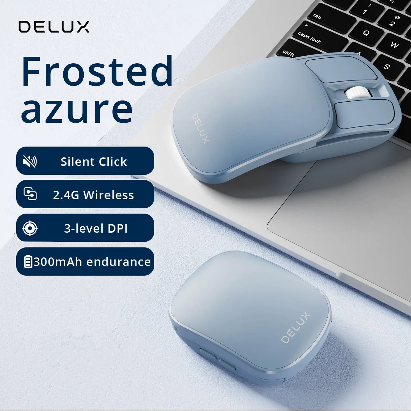 Delux Pocket Folding Mouse Wireless 2.4G Bluetooth5.2 Silent Click Portable Ultra-light 55g for MacBook Tablet Computer PC Mice